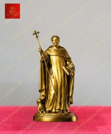 Tượng Thánh Đa Minh 60cm tay cầm gậy mục tử, tay ôm thánh kinh chất liệu đồng mạ vàng 24K