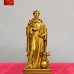 Tượng Thánh Đa Minh tay ôm hoa, tay ôm sách chất liệu đồng nguyên chất mạ vàng Gold 24K cao 25cm