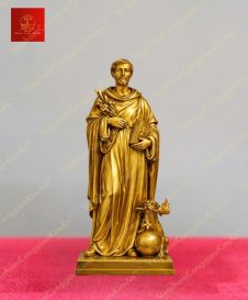 Tượng Thánh Đa Minh 25cm tay ôm hoa, tay ôm sách chất liệu đồng nguyên chất mạ vàng Gold 24K