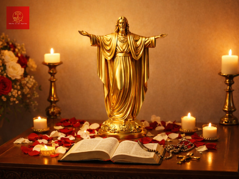 Tượng Chúa được tạo hình chi tiết từ khuôn mặt, cử chỉ, trang phục và thần thái