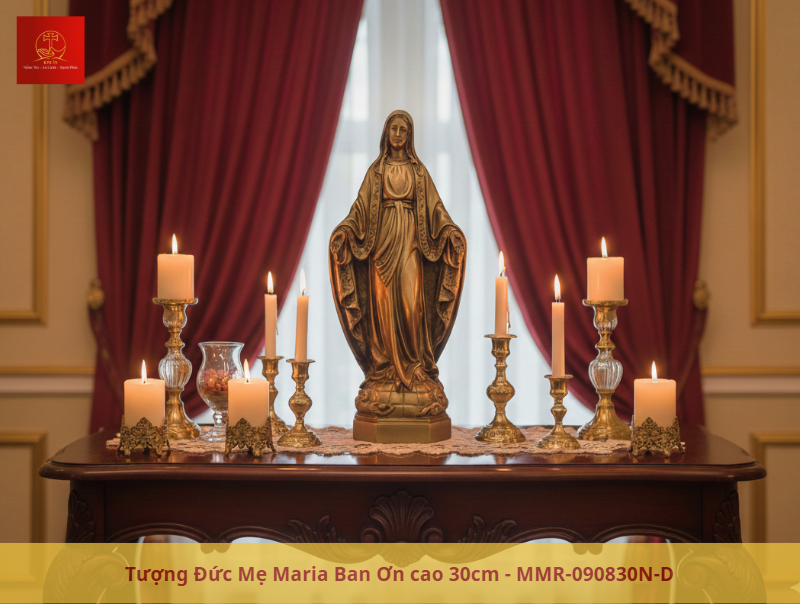 Tượng Đức Mẹ Ban Ơn giả cổ mang nét trầm mặc trang nghiêm