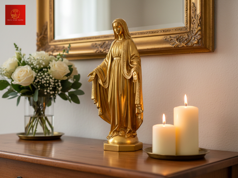 Tượng Đức Mẹ Ban Ơn vàng gold tôn vẻ sang trọng lan tỏa bình an