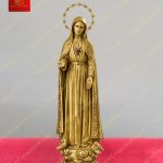 Tượng đức mẹ Fatima tỏa hào quang tinh tú trên đầu, dáng đứng trang nghiêm hiền từ chất liệu đồng cao 20cm