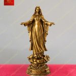Tượng đức mẹ Fatima Bồ Đào Nha hai tay ban ơn chất liệu đồng mạ vàng cao 30cm