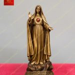 Tượng đức mẹ Fatima Bồ Đào Nha với trái tim vô nhiễm màu đỏ rực chất liệu đồng cao 20cm