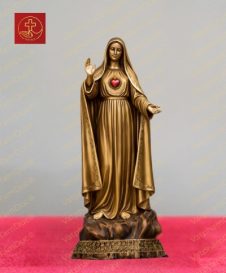Tượng đức mẹ Fatima Bồ Đào Nha với trái tim vô nhiễm màu đỏ rực chất liệu đồng cao 20cm