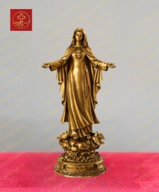 Tượng đức mẹ Fatima Bồ Đào Nha hai tay ban ơn chất liệu đồng mạ vàng cao 30cm