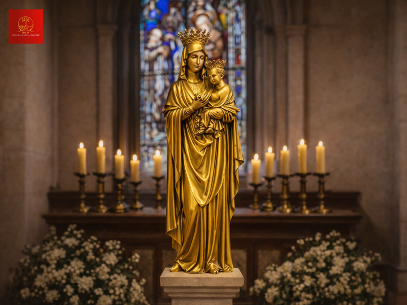 Tượng Đức Mẹ Hằng Cứu Giúp vàng gold nổi bật sang trọng gần gũi