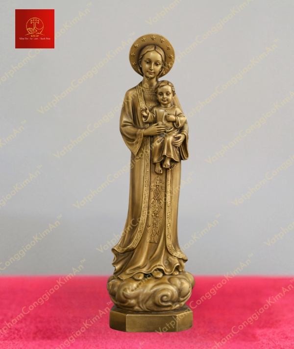 Tượng mẹ La Vang hiền từ bế Chúa Hài Đồng trên tay chất liệu đồng cao 60cm