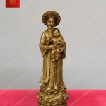 Tượng mẹ La Vang dáng đứng hiền từ dịu dàng đang bế Chúa Hài Đồng chất liệu đồng cao 40cm