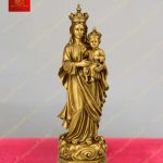 Tượng đức mẹ La Vang đội vương miện bế Chúa Hài Đồng chất liệu đồng mạ vàng cao 40cm