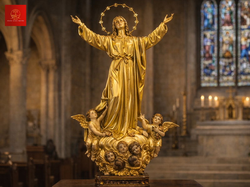 Tượng Đức Mẹ Lên Trời kích thước lớn phù hợp nhà thờ ngoài trời