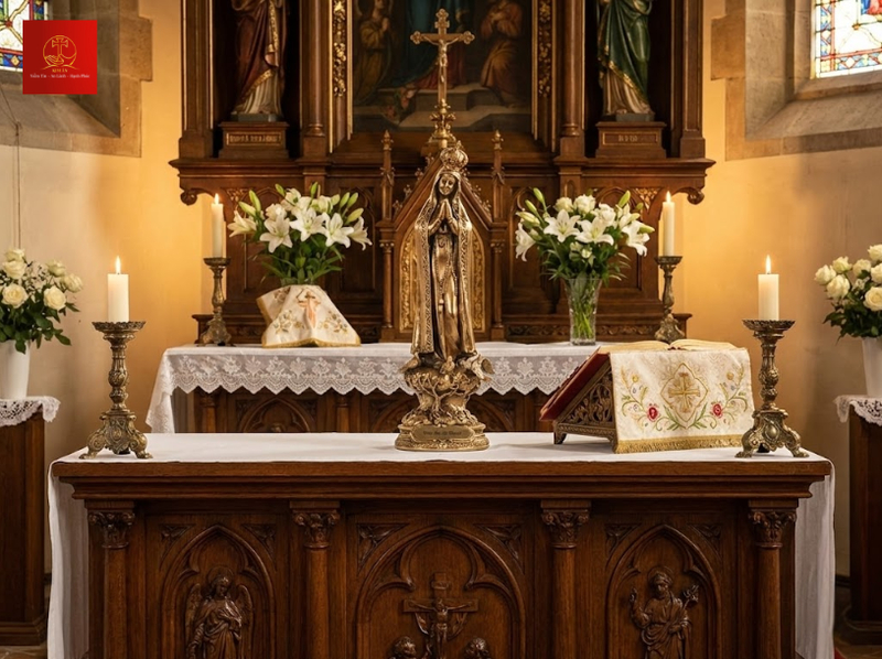 Tượng Đức Mẹ Núi Cúi tôn lên vẻ linh thiêng hoàn thiện không gian thờ