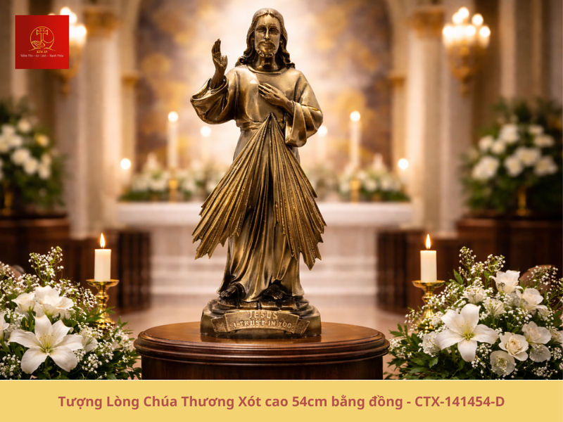 Tượng Lòng Chúa Thương Xót 54cm bằng đồng