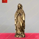Tượng mẹ Lộ Đức nguyên bản dáng đứng hiền từ, chạm khắc mềm mại chất liệu đồng mạ vàng cao 30cm