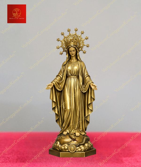 Tượng mẹ Fatima mang vương miện 10 ngôi sao chất liệu Đồng cao 40cm