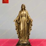 Tượng Mẹ Fatima 2 Tay Dang Ra Ban Ơn Bằng Đồng Màu Vàng Cao 30cm