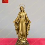 Tượng Mẹ Fatima 2 Tay Ban Ơn Có Vòng Hào Quang Bằng Đồng Màu Vàng Cao 35cm