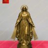Tượng Mẹ Fatima 2 Tay Dang Ra Ban Ơn Có Vòng Hào Quang Bằng Đồng Màu Vàng Cao 50cm