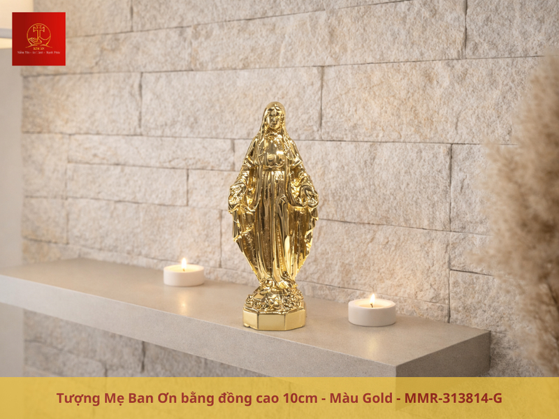 Tượng Mẹ Ban Ơn đồng màu Gold lấp lánh