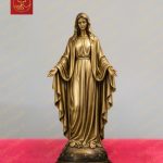 Tượng Mẹ Fatima 2 Tay Dang Ra Ban Ơn Bằng Đồng Màu Vàng Cao 30cm
