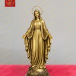 Tượng Mẹ Fatima 2 Tay Ban Ơn Có Vòng Hào Quang Bằng Đồng Màu Vàng Cao 35cm