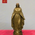 Tượng Mẹ Fatima 2 Tay Ban Ơn dáng đứng hiền từ chất liệu Đồng Màu Vàng Cao 40cm