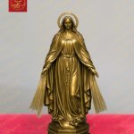 Tượng Mẹ Fatima 2 Tay Dang Ra Ban Ơn Có Vòng Hào Quang Bằng Đồng Màu Vàng Cao 50cm