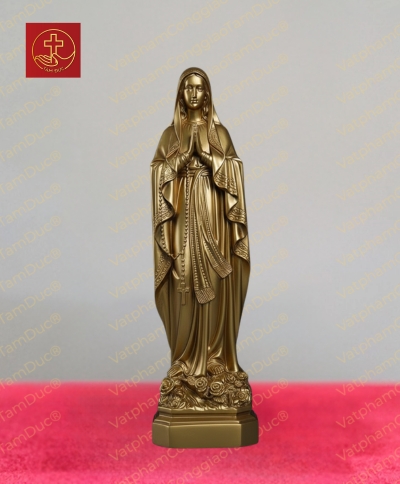 Tượng mẹ Lộ Đức nguyên bản tư thế trang nghiêm trong bộ áo choàng dài cùng khăn che đầu chất liệu đồng cao 50cm