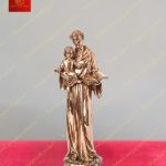 Tượng thánh Anton đồng đánh bóng màu giả cổ cầm Kinh thánh chất liệu đồng cao 40cm