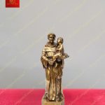 Tượng Thánh Anton Padua trong bộ áo dòng truyền thống bế Chúa Hài Đồng chất liệu đồng cao 60cm