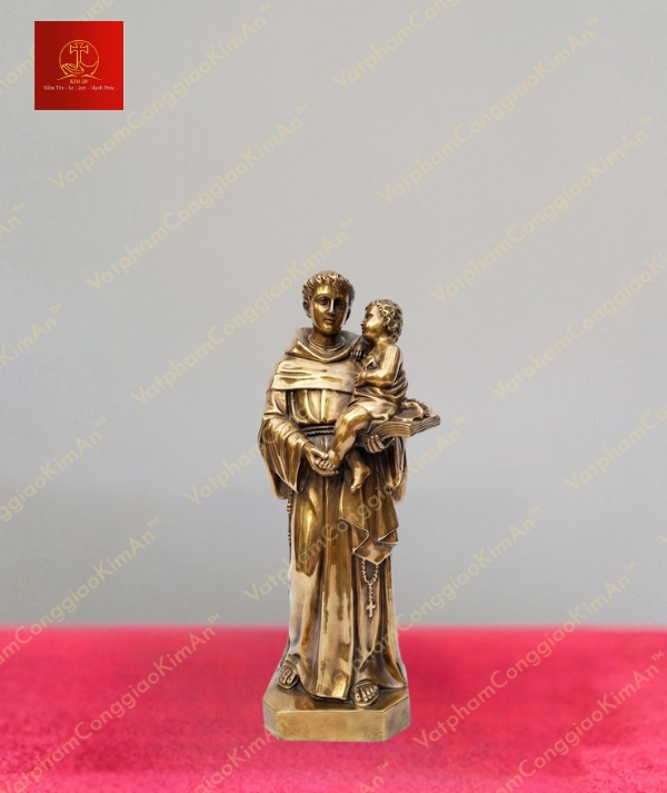 Tượng Thánh Anton Padua trong bộ áo dòng truyền thống bế Chúa Hài Đồng chất liệu đồng cao 60cm