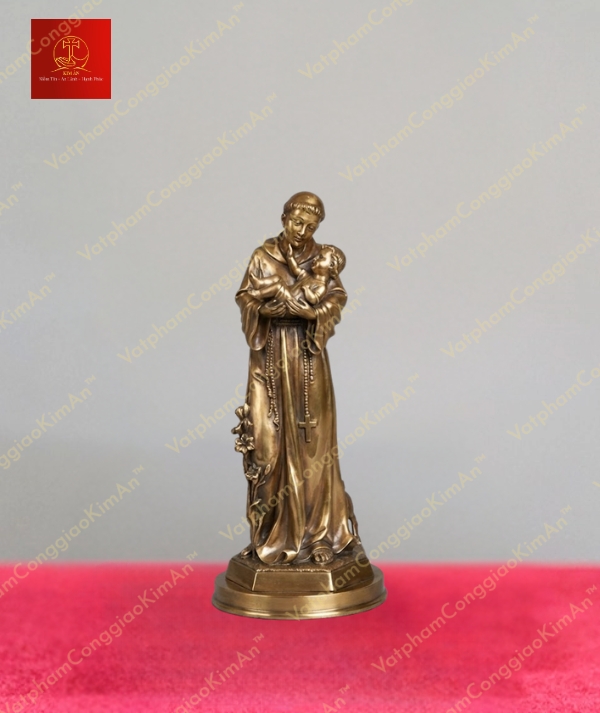 Tượng Thánh Anton dáng đứng hiền từ đang bế Chúa Hài Đồng chất liệu đồng cao 60cm