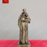 Tượng thánh Anton mạ bóng cầm hoa huệ chất liệu đồng cao 30cm