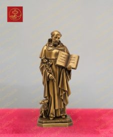 Tượng Thánh Đa Minh 45cm bằng đồng cao cấp, tay ôm sách, tay cầm hoa huệ