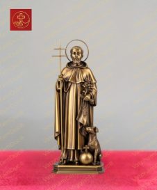Tượng Thánh Đa Minh trong trang phục tu sĩ tay cầm tràng hạt Mân Côi  chất liệu đồng cao 30cm