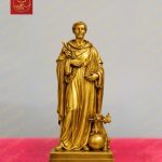 Tượng Thánh Đa Minh 25cm tay ôm hoa, tay ôm sách chất liệu đồng nguyên chất mạ vàng Gold 24K
