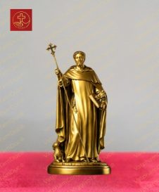 Tượng Thánh Đa Minh 60cm tay cầm gậy mục tử, tay ôm thánh kinh chất liệu đồng mạ vàng 24K