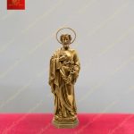 Tượng Thánh Giuse dáng đứng trang trọng hiền từ, chất liệu đồng cao 10cm