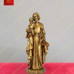 Tượng Thánh Giuse tay bế Chúa Hài Đồng, tay cầm hoa huệ chất liệu đồng cao 50cm