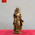 Tượng Thánh Giuse tay cầm hoa, tay bế Chúa Hài Đồng chất liệu đồng cao 60cm