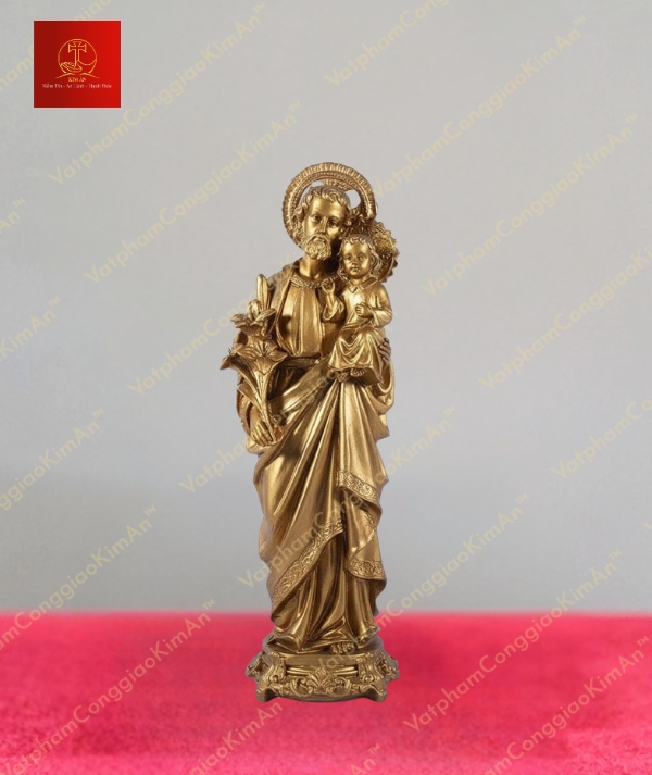 Tượng Thánh Giuse bế Chúa Hài Đồng chất liệu đồng cao 35cm