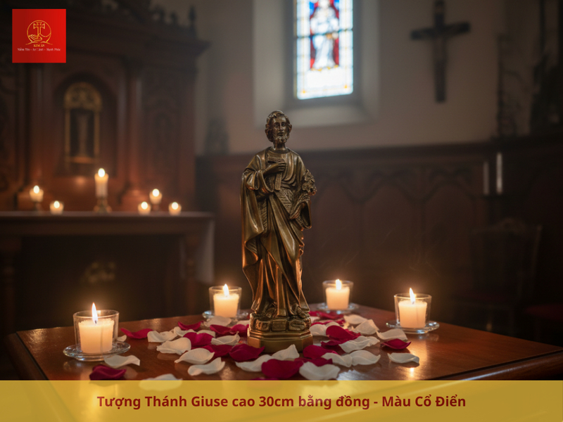 Tượng Thánh Giuse cao 30cm bằng đồng
