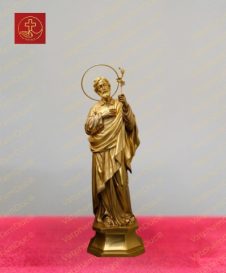 Tượng Thánh Giuse cùng cây gậy và bó hoa huệ chất liệu đồng cao 45cm