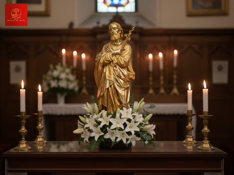 Tượng Thánh Giuse chất liệu đồng giúp bền màu theo thời gian