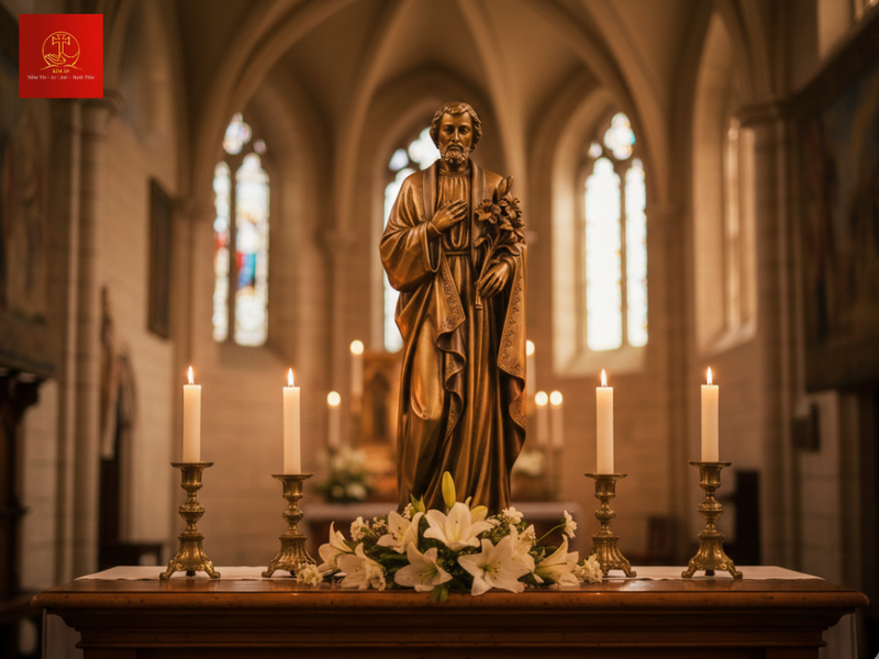 Tượng Thánh Giuse với dáng đứng trang trọng