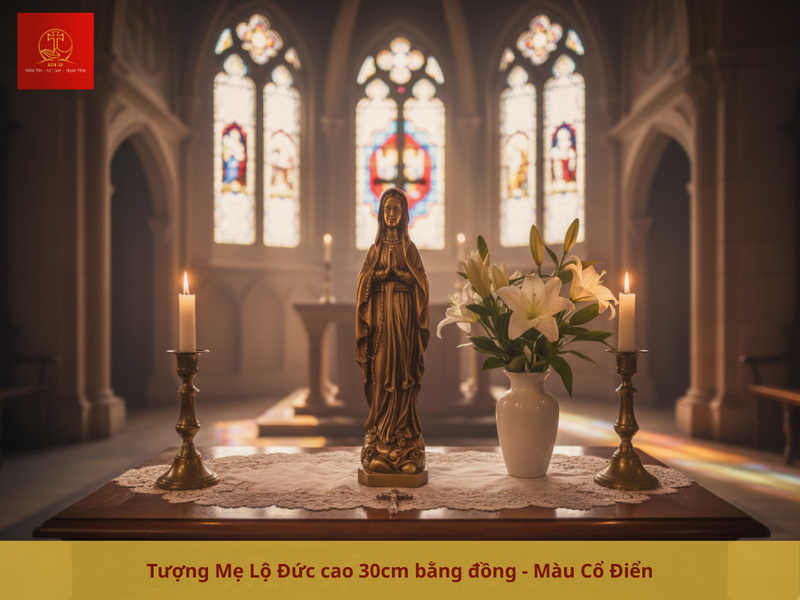 Tượng Đức Mẹ Lộ Đức 30cm phù hợp bàn thờ tại phòng khách