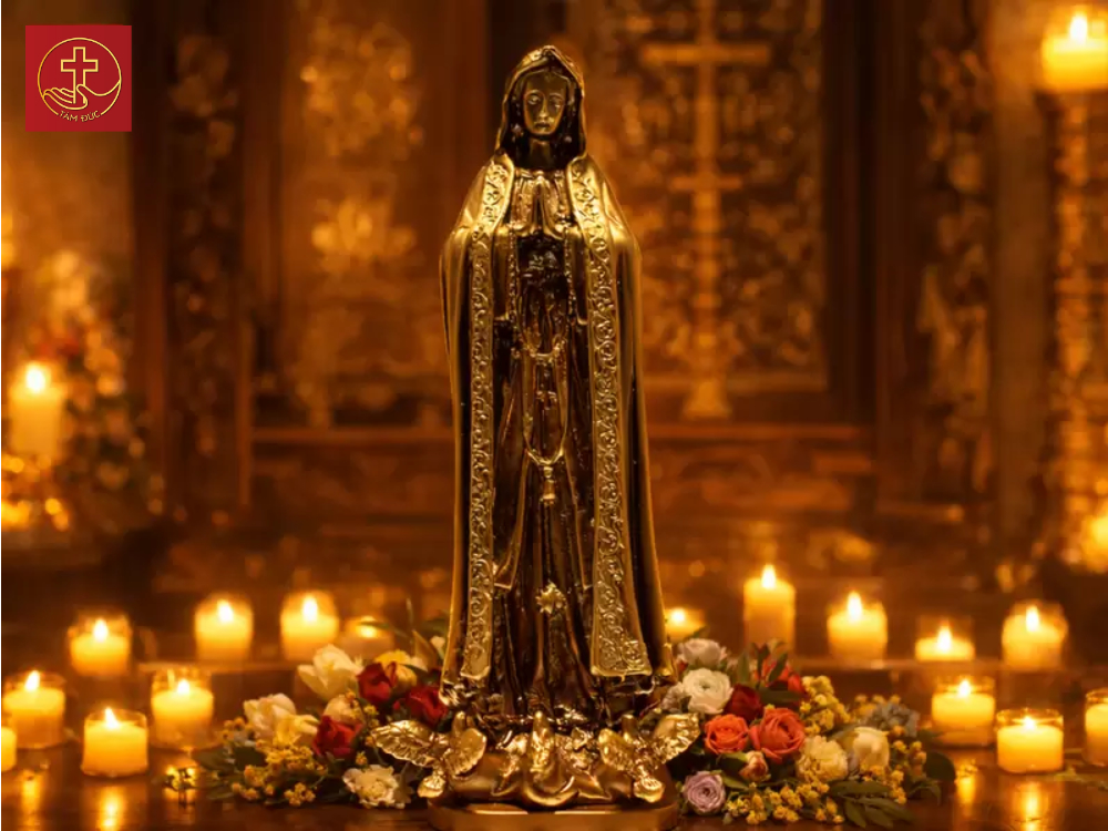 Ánh mắt dịu dàng và sâu lắng của Mẹ Fatima giúp quý tín hữu dễ dàng tìm thấy sự an nhiên khi cầu nguyện.