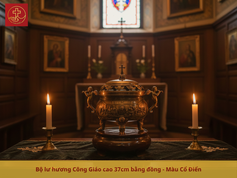 Bộ lư hương Công giáo cao 37cm mang lại vẻ uy nghiêm và điểm nhấn cho nơi cầu nguyện.