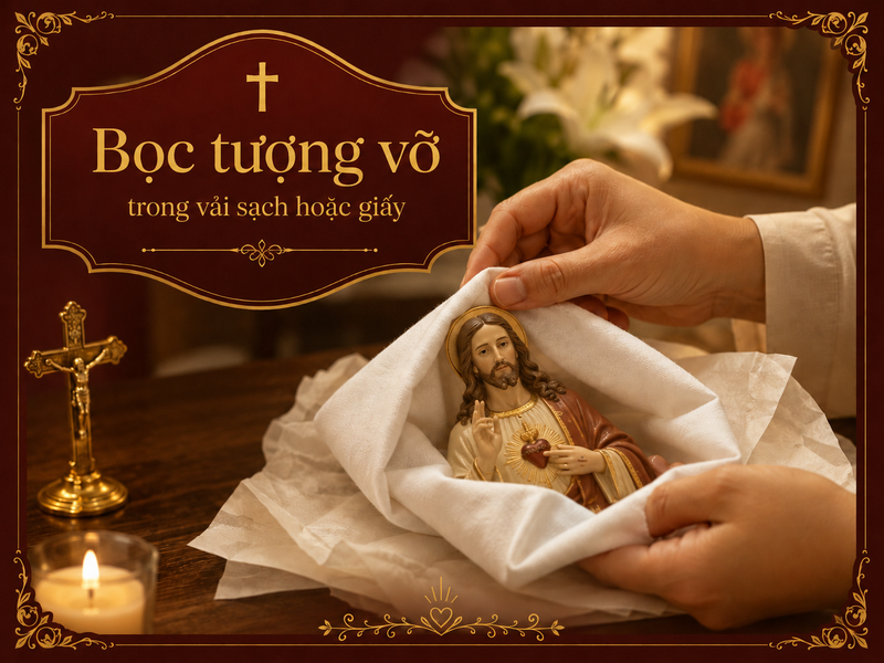 Bọc tượng vỡ trong vải sạch hoặc giấy